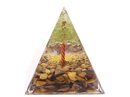 Piramida orgonitowa 6x6 cm Oko tygrysa + drzewo oliwinowe #OR056