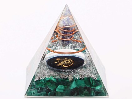 Orgonit pyramida 5x5 cm Malachit kameny a špice Lapis Lazuli #OR066