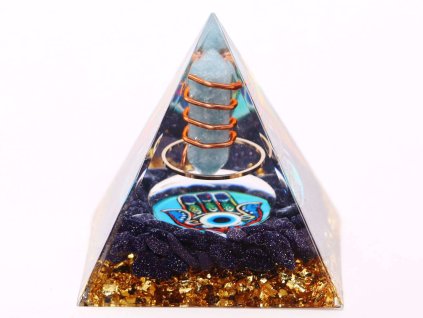 Orgonit pyramida 5x5 cm Avanturín modrý kameny a špice Křemen #OR072