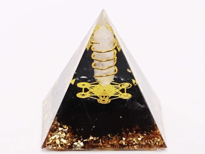 Orgonit pyramida 5x5 cm Obsidián kameny a špice Růženín #OR073
