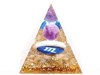 Orgonit pyramida Štír 6x6 cm Sagenit + Ametyst kulička #OR097