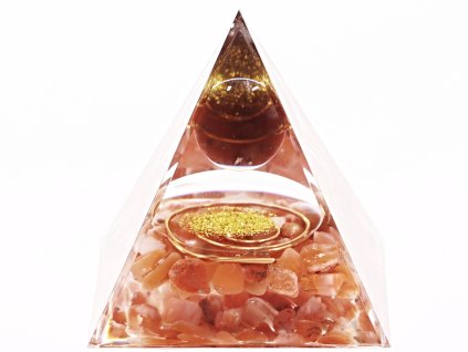 Orgonit pyramida 5x5 cm Karneol kameny + spirála #OR100