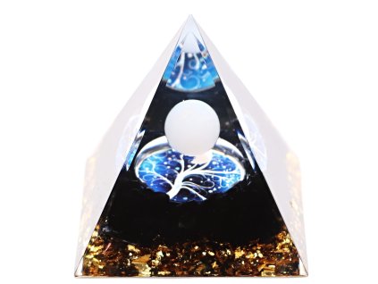Orgonit pyramida 5x5 cm Obsidián kameny + Opalit kulička #OR105