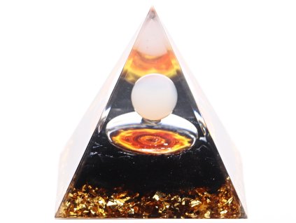 Orgonit pyramida 5x5 cm Opalit kulička + Obsidián kameny #OR110