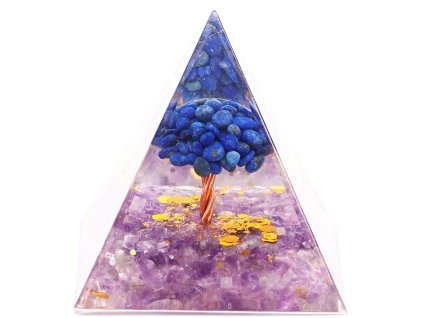 Orgonit pyramida 5x5 cm Ametyst kameny + strom Lapis Lazuli #OR114