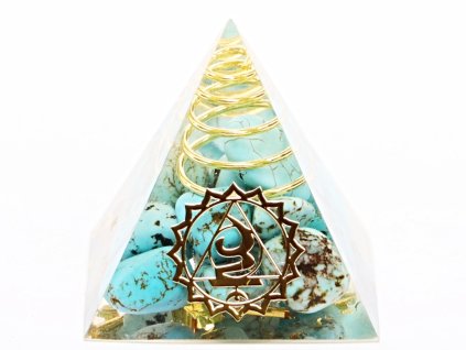 Orgonit pyramida 3x3 cm Howlit Tyrkenit + spirála #OR128