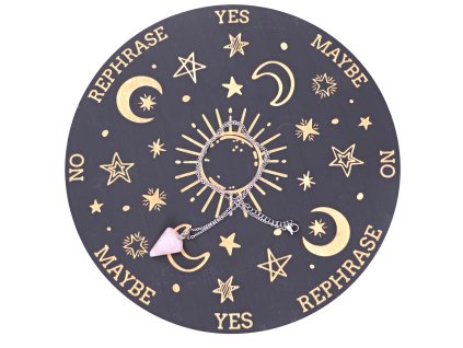 Tabliczka wróżebna + wahadełko z różowego kwarcu naszyjnik #ZB247 zestaw dla czarownicy