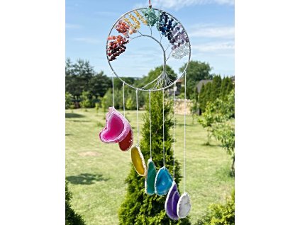 Čakrová zvonkohra 60 cm strom života + achátové plátky #ZB299 z přírodního kamene