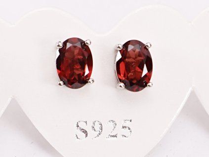 Náušnice Granát 5x7 mm so striebrom #108 S925