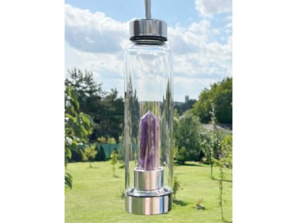 Láhev s krystalem ametystu – 550 ml - skleněná #LAH01