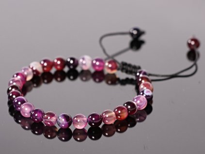 Náramek Shamballa Achát fialový - 6 mm kuličky #999 - z přírodních kamenů