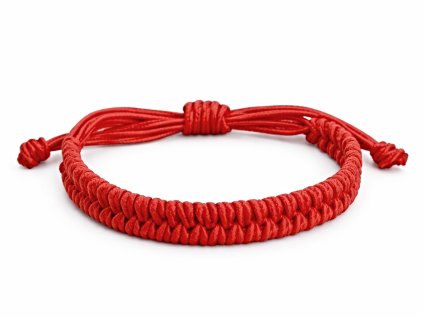 Červený pletený náramek na šňůrce