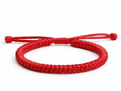Červený pletený náramek na šňůrce
