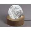 Křišťál koule 48 mm 150g přírodní kámen + LED dřevěný podstavec #402