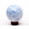Kalcyt niebieski kulka 65 mm 408 g naturalny kamień + drewniana podstawa #K1023