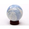 Kalcyt niebieski kula 55 mm 212 g naturalny kamień + drewniana podstawa #K1026