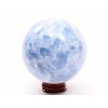 Kalcyt niebieski kulka 80 mm 658 g naturalny kamień + drewniana podstawa #K1054
