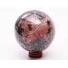 Rodonit koule 85 mm 1.095 g přírodní kámen + dřevěný podstavec #K1056