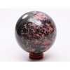 Rodonit koule 85 mm 1.095 g přírodní kámen + dřevěný podstavec #K1056