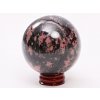 Rodonit koule 70 mm 569 g přírodní kámen + dřevěný podstavec #K1067