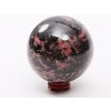 Rodonit koule 85 mm 1.140 g přírodní kámen + dřevěný podstavec #K1073