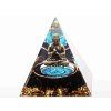 Orgonit pyramída 5x5 cm Budha + kamene Obsidián #OR044