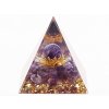Orgonit pyramida 5x5 cm Ametyst kulička v květu zlaté barvy #OR123