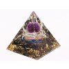 Orgonit pyramida 6x6 cm Ametyst kulička + obsidián kameny + spirála #OR168
