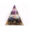 Orgonit pyramida 6x6 cm Ametyst kulička + obsidián kameny + spirála #OR168