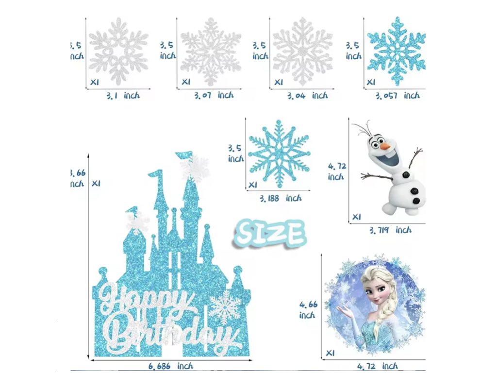 Narozeninová dekorace na dort a muffiny Ledové království