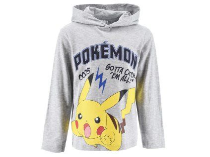 Dětské šedé triko s kapucí Pokémon