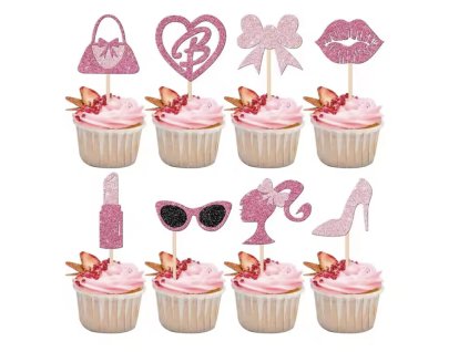 Narozeninová dekorace na dort a muffiny s motivem Barbie