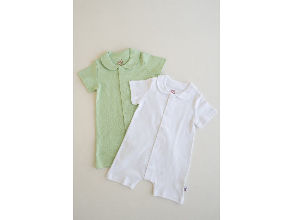 Set aus 2 Sommer-Stramplern – Weiß & Grün, 100 % Baumwolle