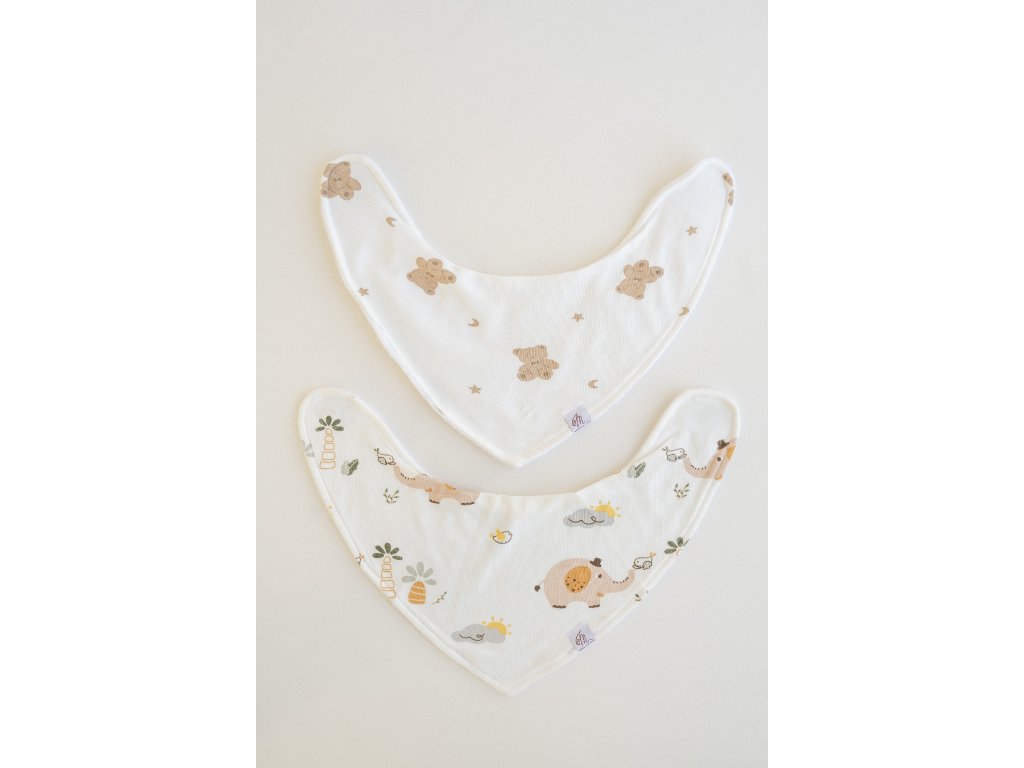 Set of 2 Reversible Bamboo Bibs with Magnetic Closure – Elephant & Bear