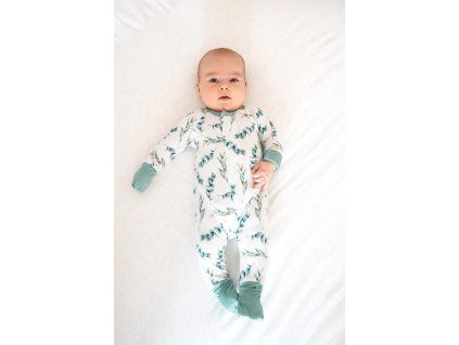 Mitwachsender Bambus-Kinderpyjama mit Magnetverschluss – Eukalyptus