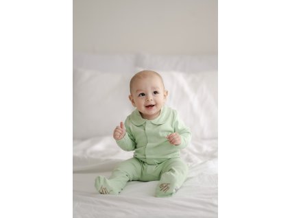 Green Baby Sleepsuit with Hidden Magnetic Fasteners – 100% Cotton