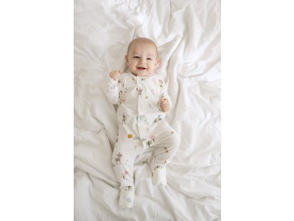 Grow-with-me baby sleep romper with magnetic closure – deer and forest pattern