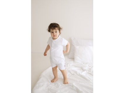 White Summer Romper with Short Sleeves and Magnetic Closure