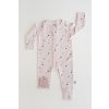 Detský rastúci pyžamový overal s magnetickým zapínaním, ružové s bielym medvedíkom a srdiečkom