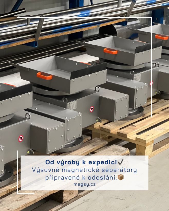 Je hotovo! 💪🏽 Výsuvné magnetické separátory, které jsme ještě nedávno kompletovali, jsou nyní připravené na paletách a...