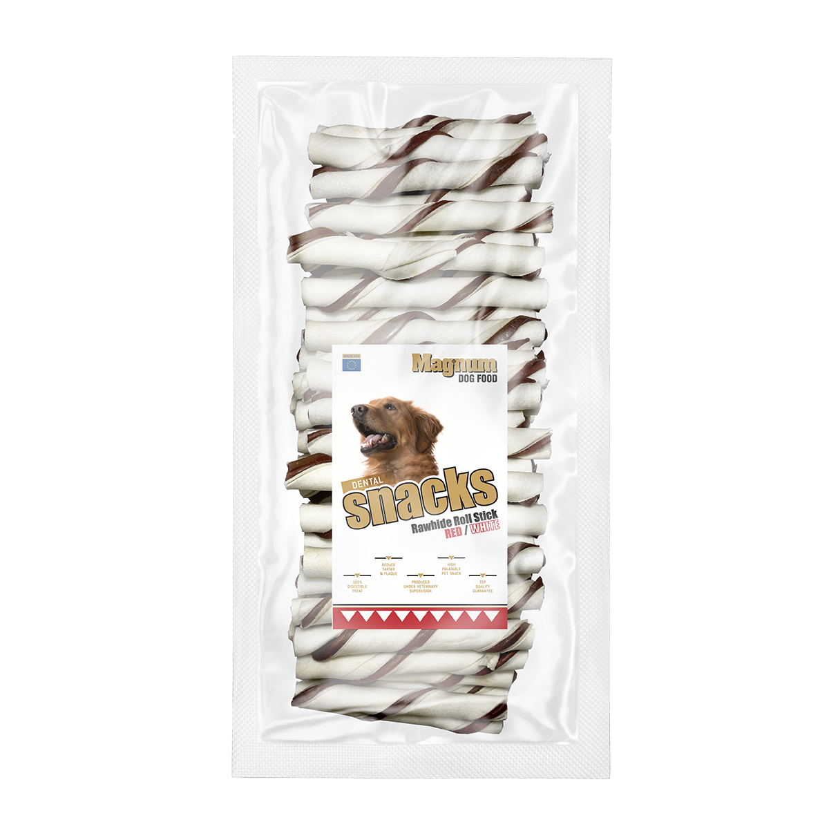Magnum Rawhide Roll Stick Red/White 40 ks