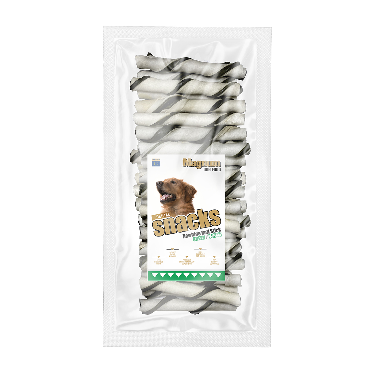 Magnum Rawhide Roll Stick Green/White 40 ks