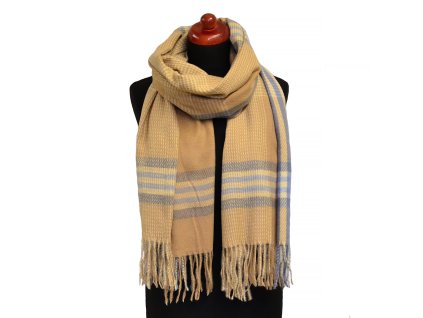 Šála zimní - velbloudí hnědá kostkovaná