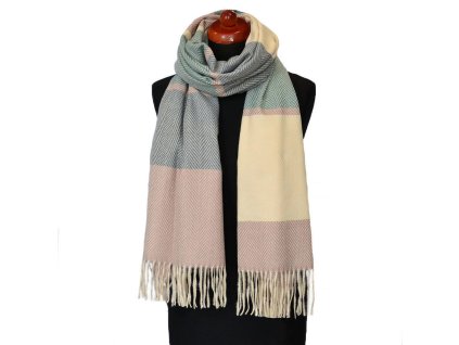 Maxi šála - starorůžovo-zelená s potiskem rybí kost