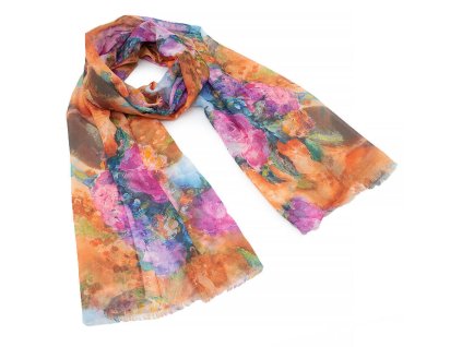Šála klasická - oranžová s květy