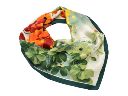 Šátek - zeleno-oranžový s květinovým potiskem