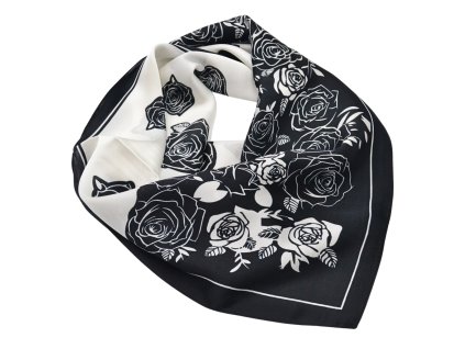 Šátek - černobílý s potiskem růží
