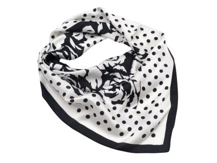 Šátek - černobílý s růžemi a puntíky