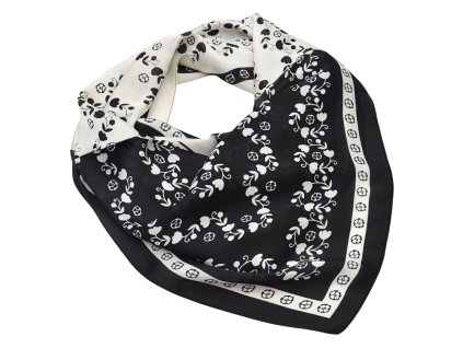Šátek - černobílý s drobnými kytičkami