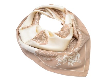 Šátek - hnědý s potiskem růží